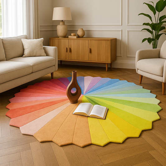 Rainbow Color Wheel Hand-Tufted Rug – Vibrant Custom Round Carpet